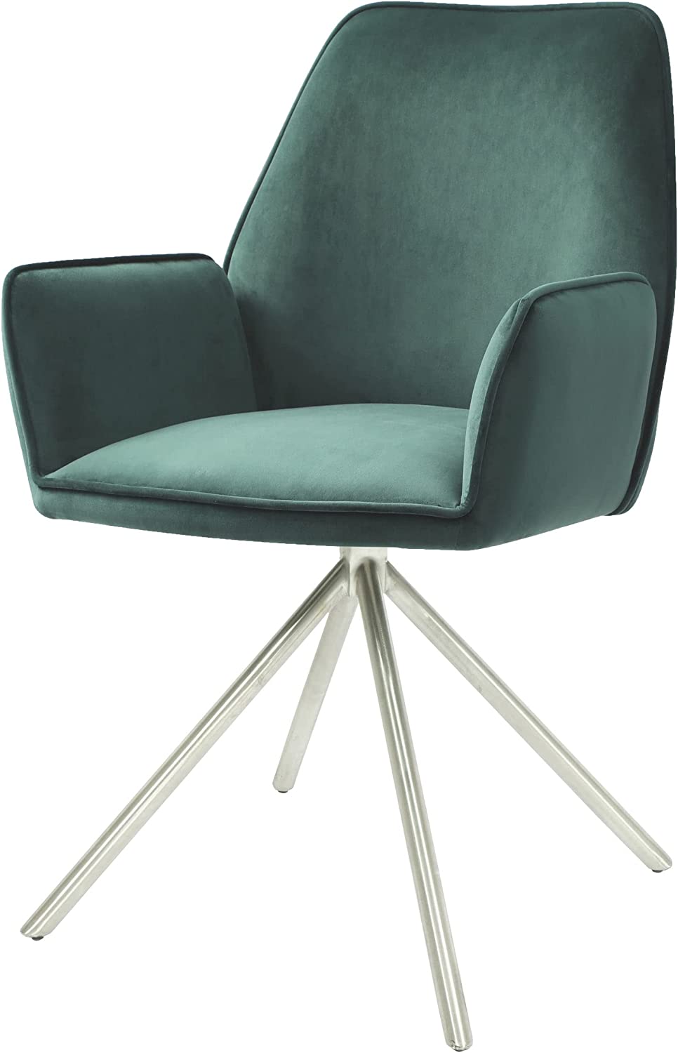 Sillón tapizado silla salón oficina con reposabrazos rotación 90° en terciopelo verde pies de acero fal04037