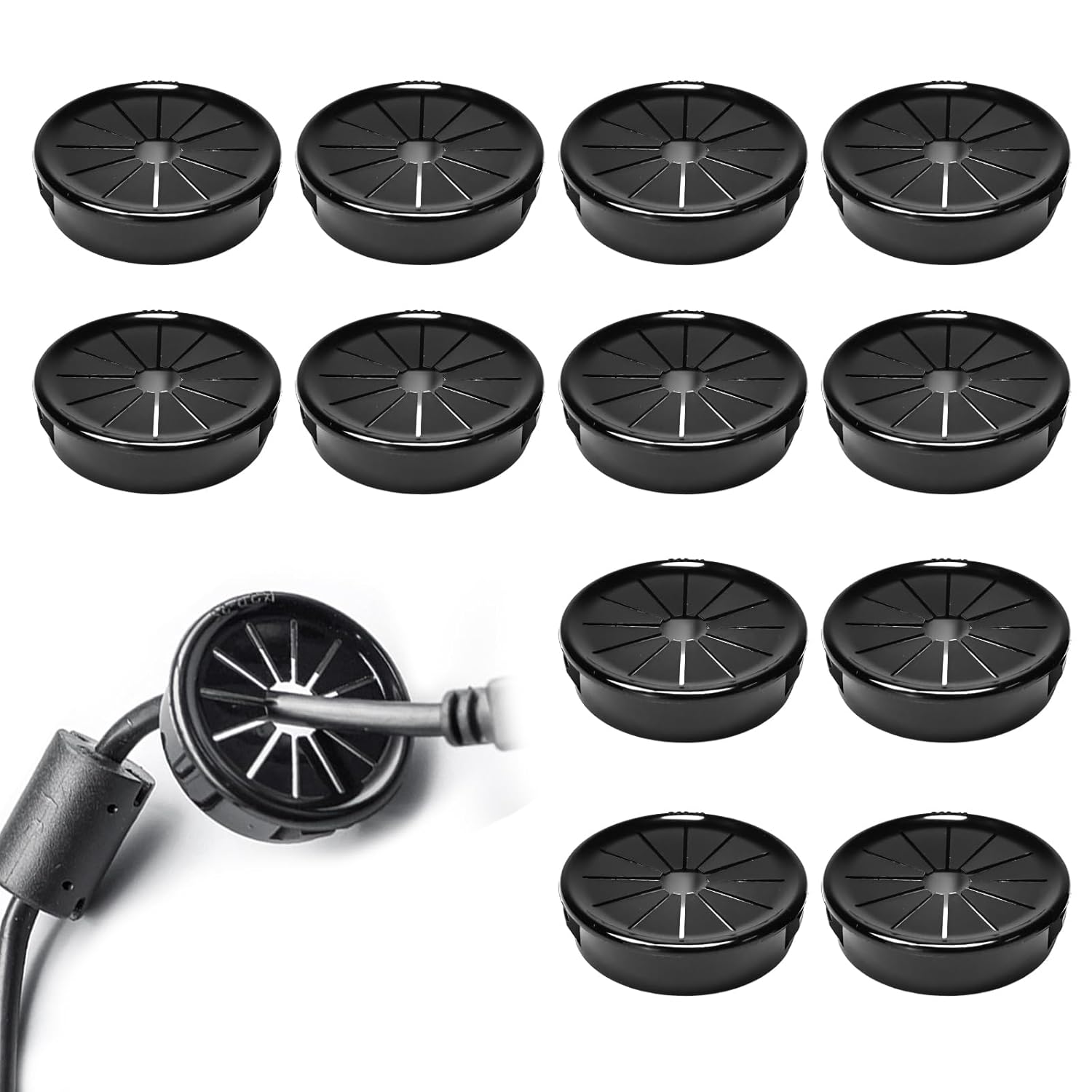 Set Di 4 Coperture Per Gestione Cavi Da Scrivania – Gomma Flessibile, Diametro 35 Mm, Facili Da Installare