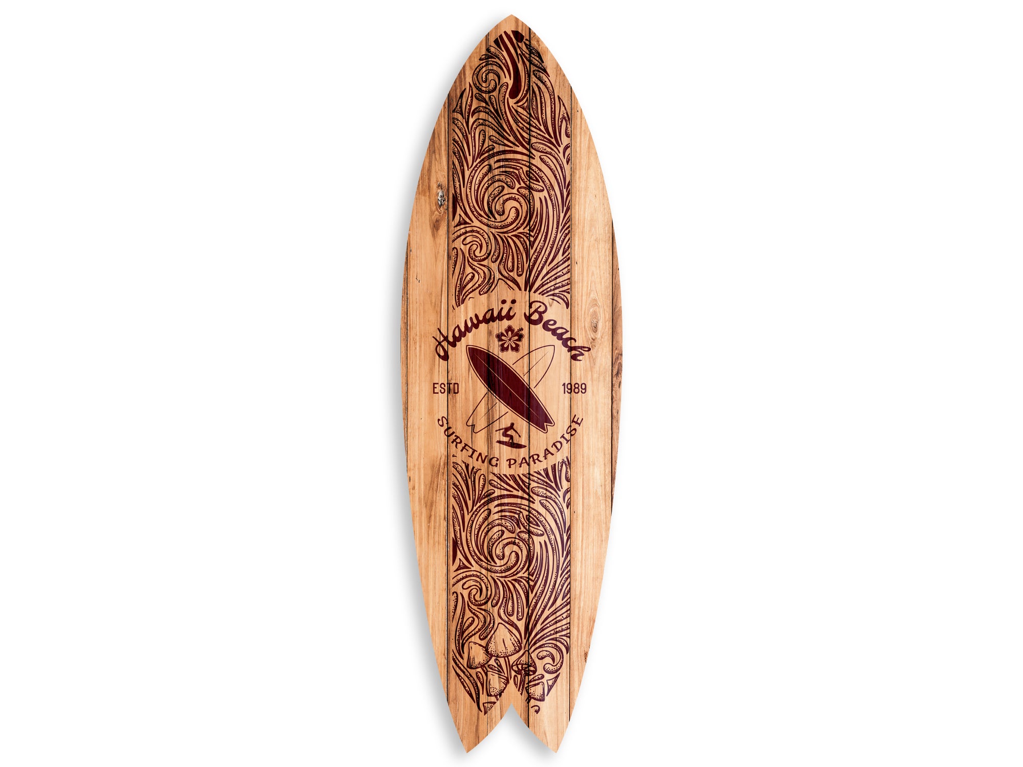 Interlifestyle Planche de surf décorative en bois de 100 cm avec palmiers de Bali, motif surfeur