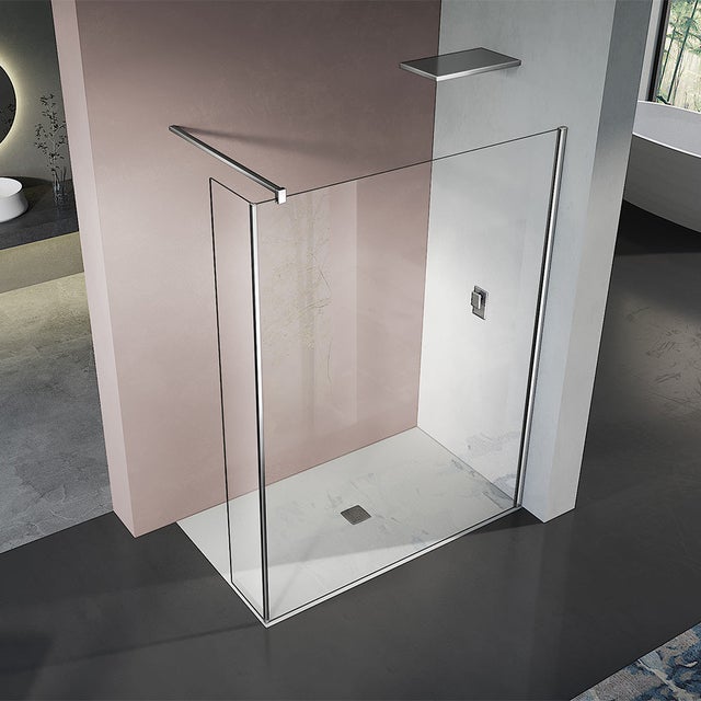 Déflecteur Douche ONDÉE - Verre Trempé 8mm Transparent - Finition Chromé 40x200 Cm - Anti-Projections