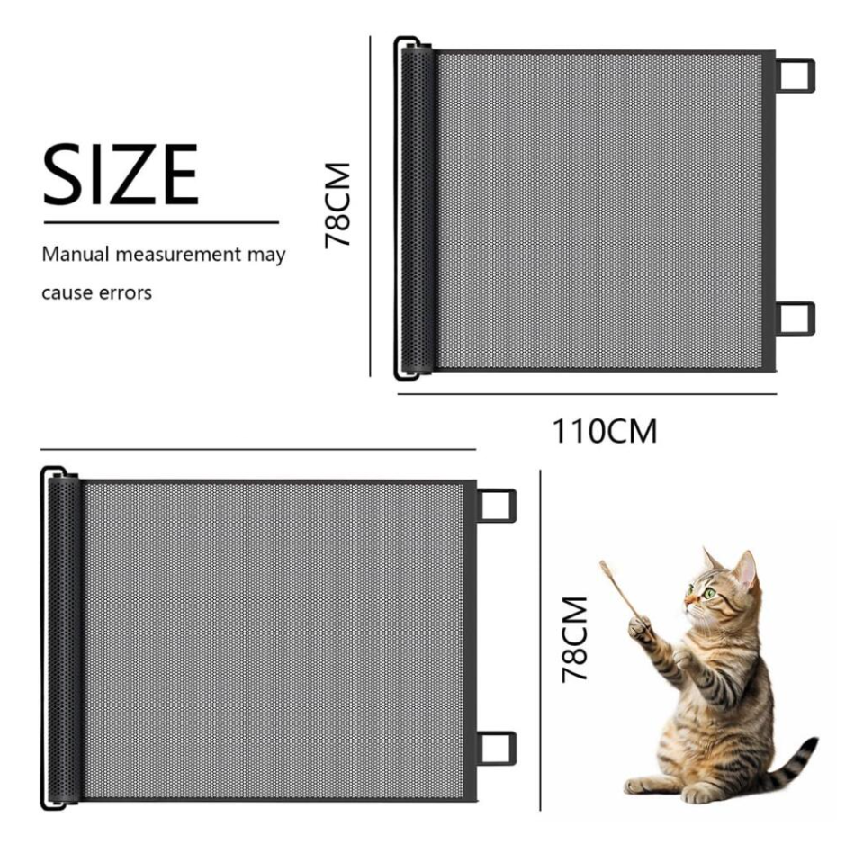 (110 x 78 cm) Barrera de seguridad retráctil y extensible para bebés, niños y perros - Protección para escaleras, pasillos, uso interior y exterior - 2