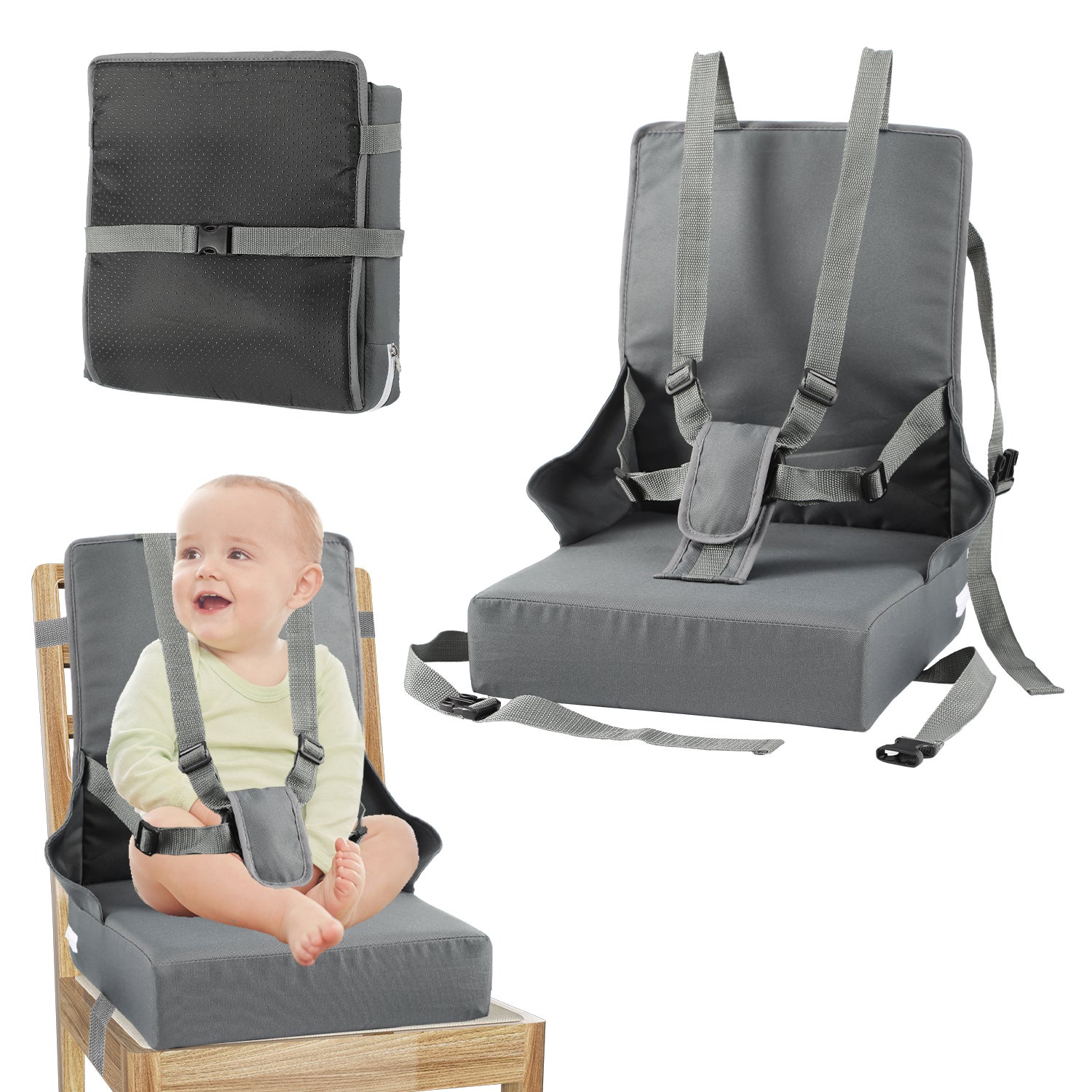 Seduta rialzata, in pelle, portatile, lavabile, smontabile, per bambini, con 2 fibbie di sicurezza, per la casa, in viaggio, per tavolo da pranzo (32