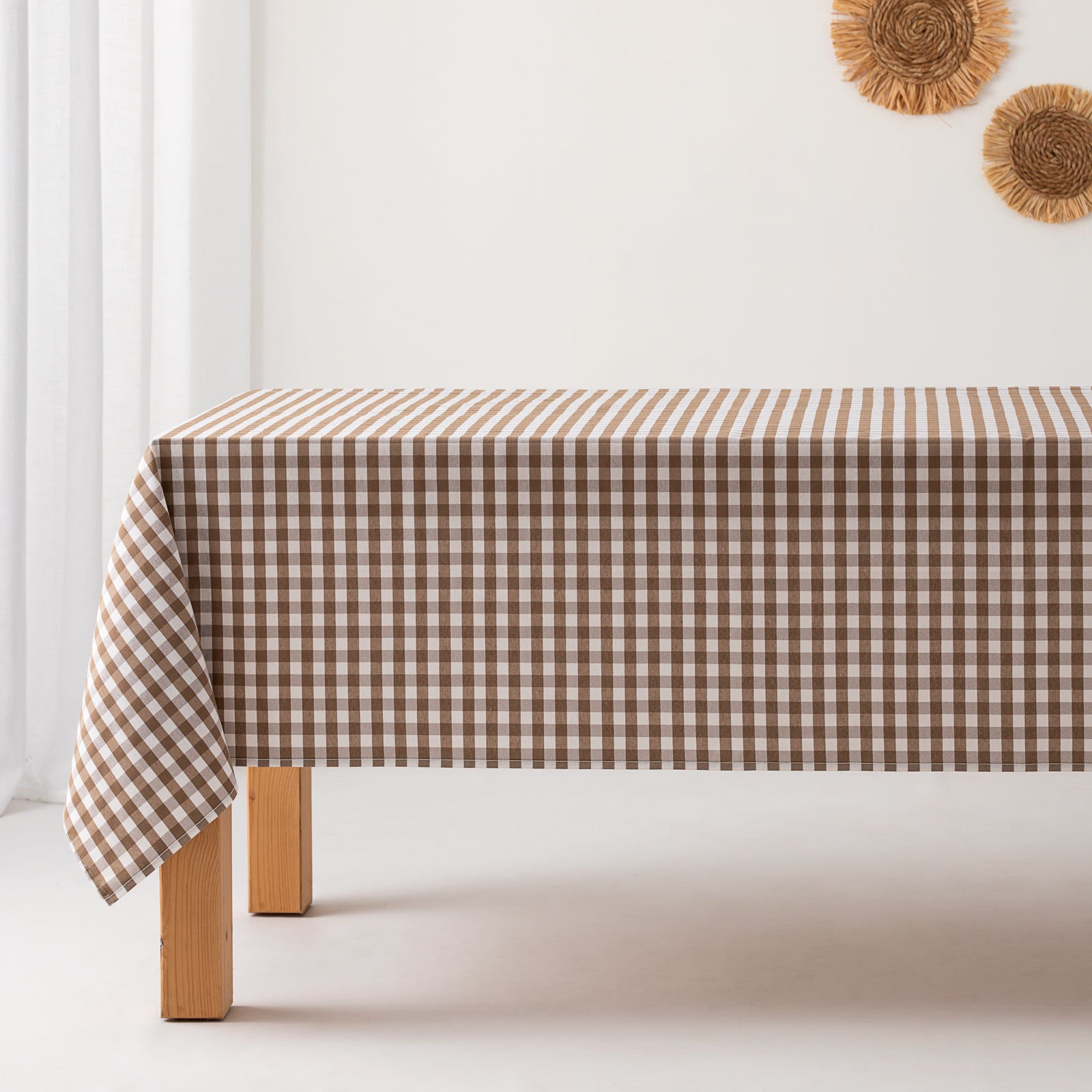 Obrus plamoodporny vichy z bawełny, miękki w dotyku, taupe 140x200 cm - 2