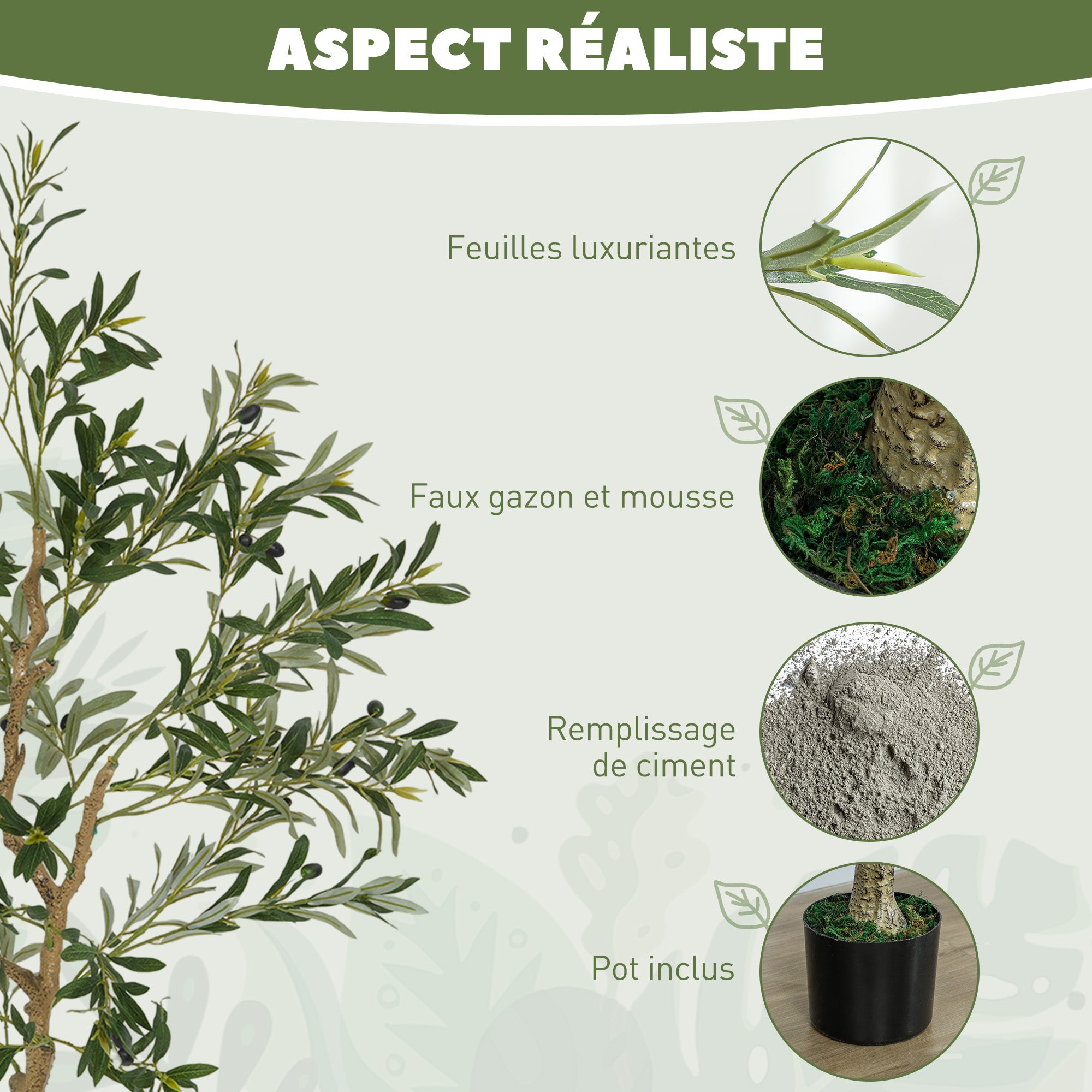 Olivier artificiel 150 cm plante artificielle intérieur, fausse plante décoration pour maison, bureau, salon, chambre - 6