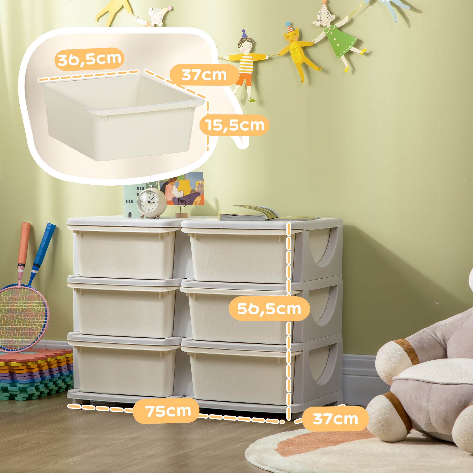Organizador de Brinquedos HOMCOM PP Creme e Cinza 75x37x56.5 cm 311-053V00CW - 3
