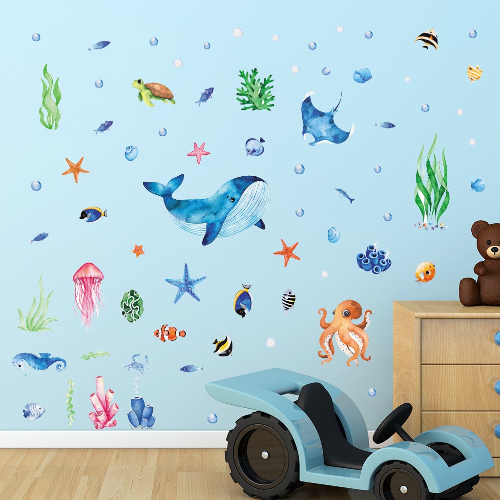 Stickers Muraux Sous la Mer Poissons Autocollants Muraux Mural Stickers Baleines Océan pour Chambre Enfants Bébé Pépinière Salle de Bain - 3