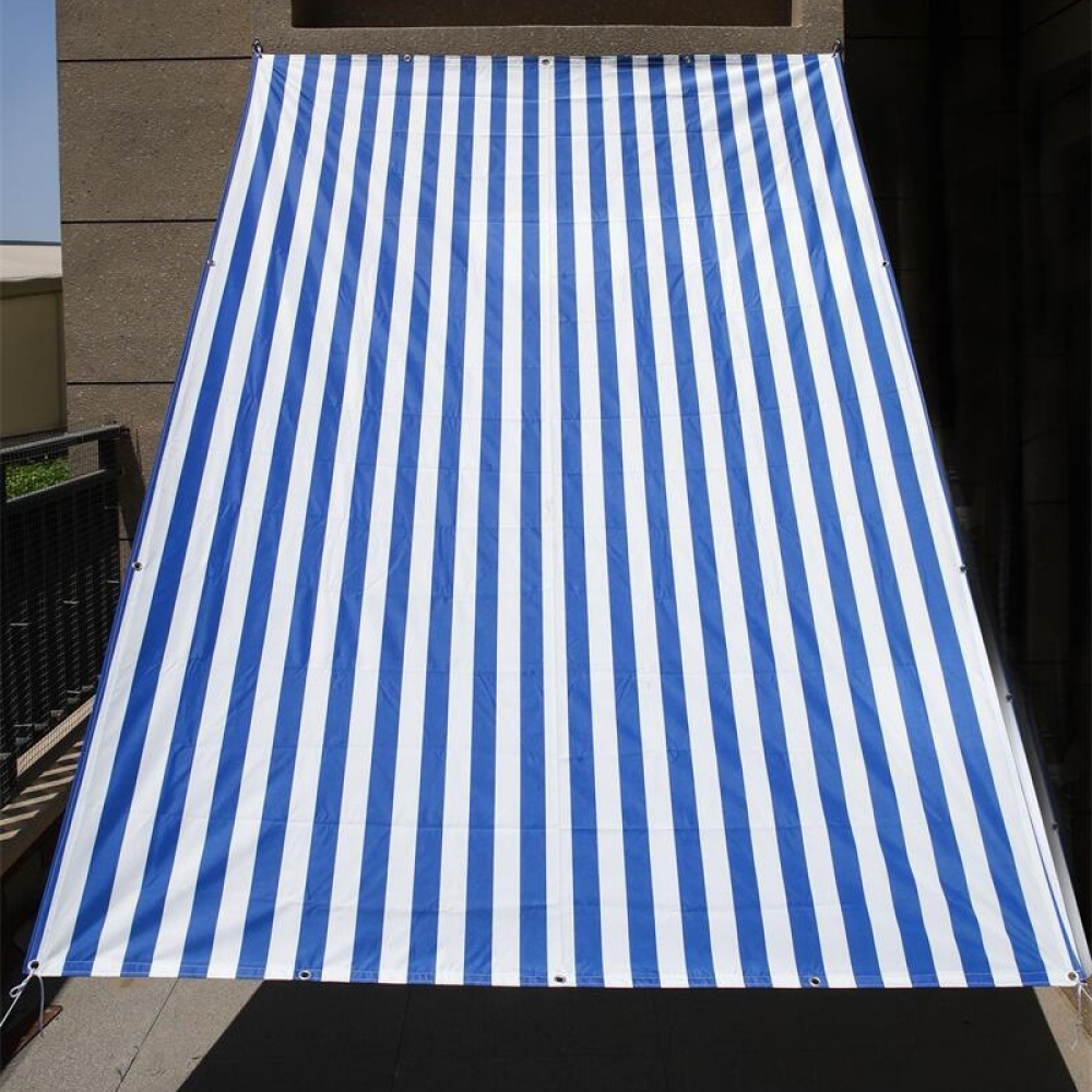 Zasłona przeciwsłoneczna z przelotkami i liną chroni dom przed słońcem i tworzy zacienione miejsca. Na balkon, plażę, 2x3 m, niebiesko-biała