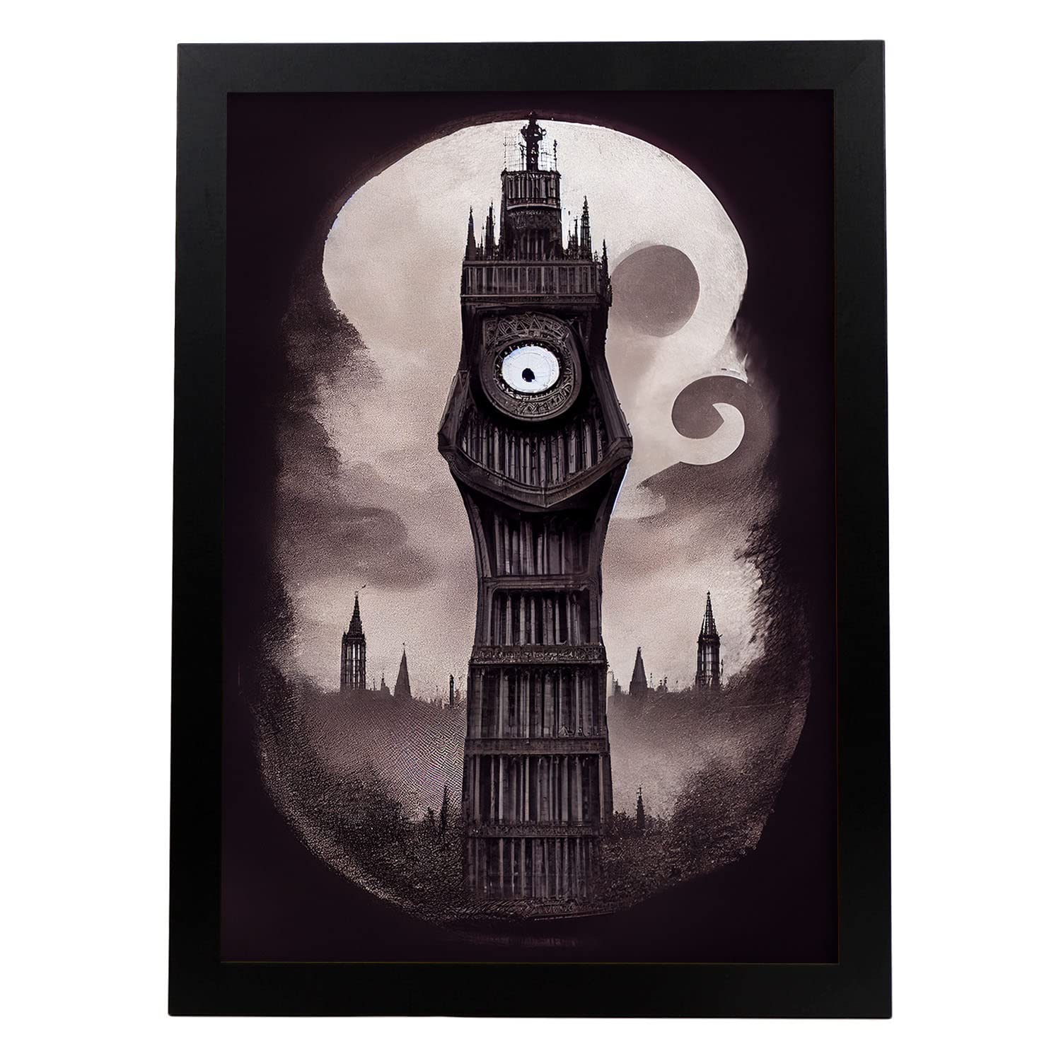 Nacnic lámina big ben al estilo de t burton ilustraciones de monumentos ciudades paises inspiradas en arte gótico y oscuro diseño y a3 marco negro