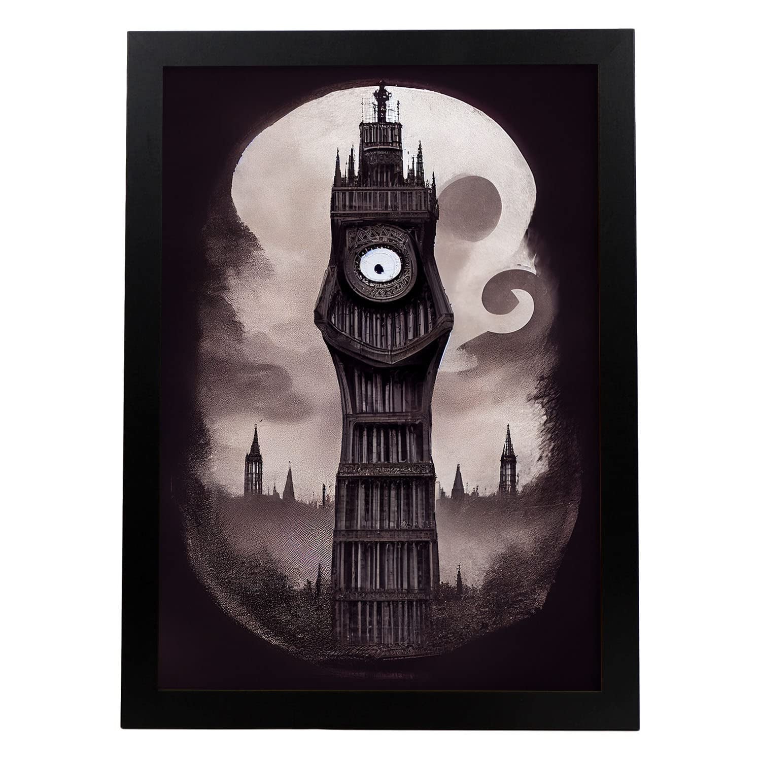 Nacnic lámina big ben al estilo de t burton ilustraciones de monumentos ciudades paises inspiradas en arte gótico y oscuro diseño y a3 marco negro