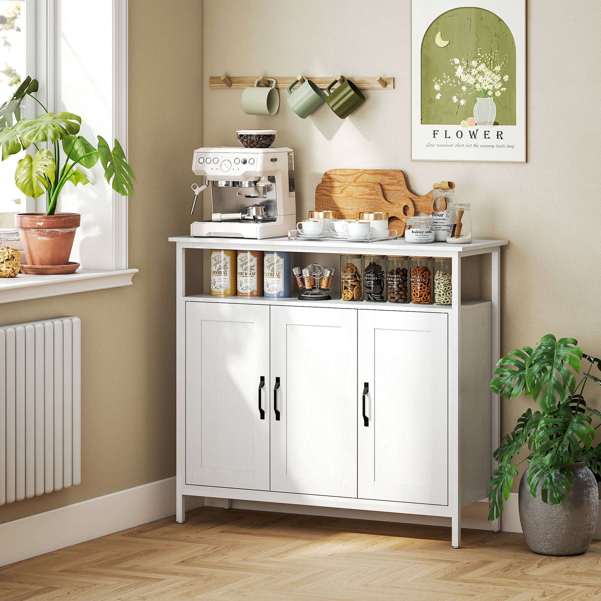 Credenza HOMCOM Moderna - Bianca Con Finiture Legno, Cassetto E Ripiano Regolabile, Per Soggiorno O Cucina, 82x60x32 Cm - 4