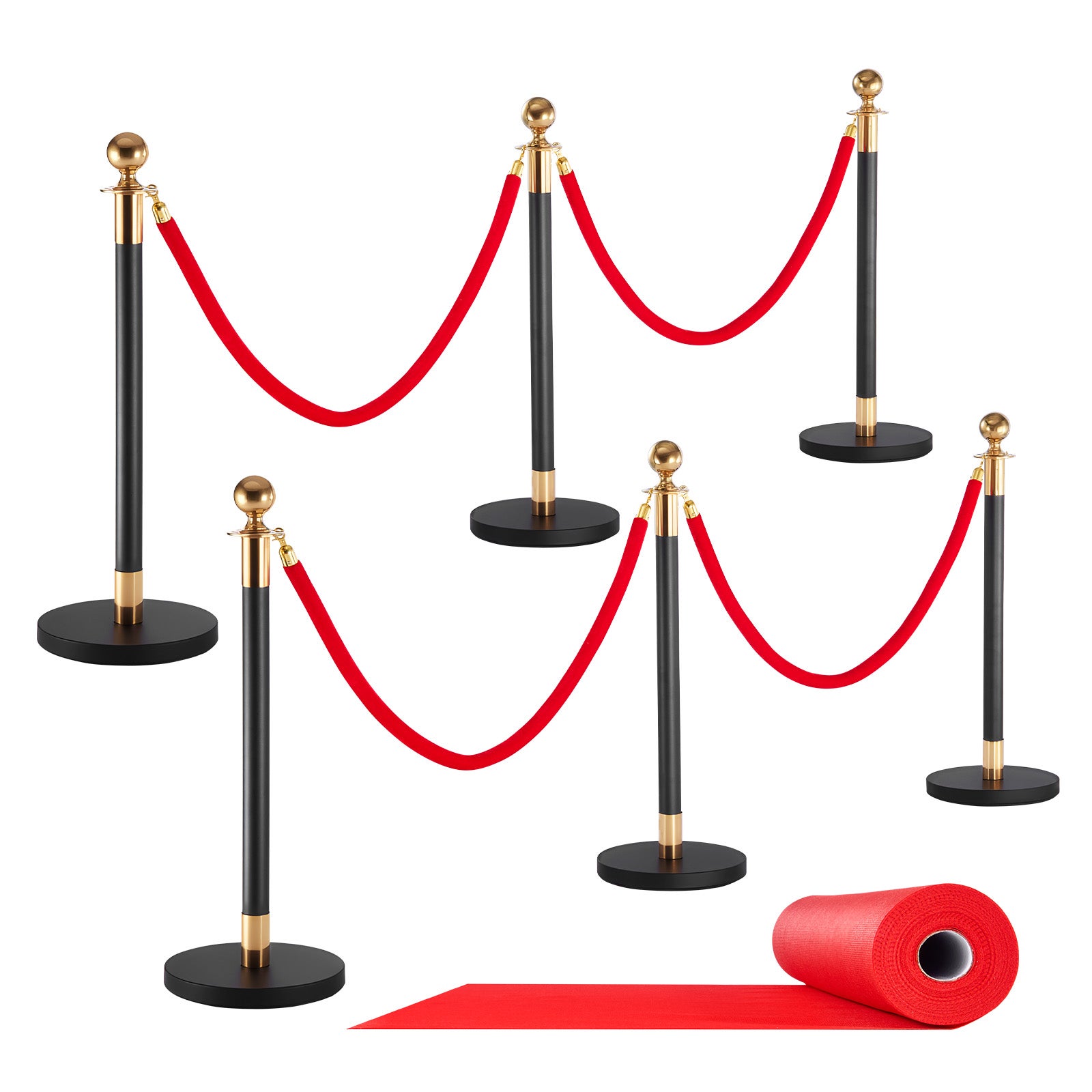 Poteau Guidage VEVOR 6PCs, avec 4 Cordes en Velours de 1,5 m et Tapis Rouge, pour Contrôle de Foules Théâtre Fête Mariage Exposition, avec Base Creuse - 9
