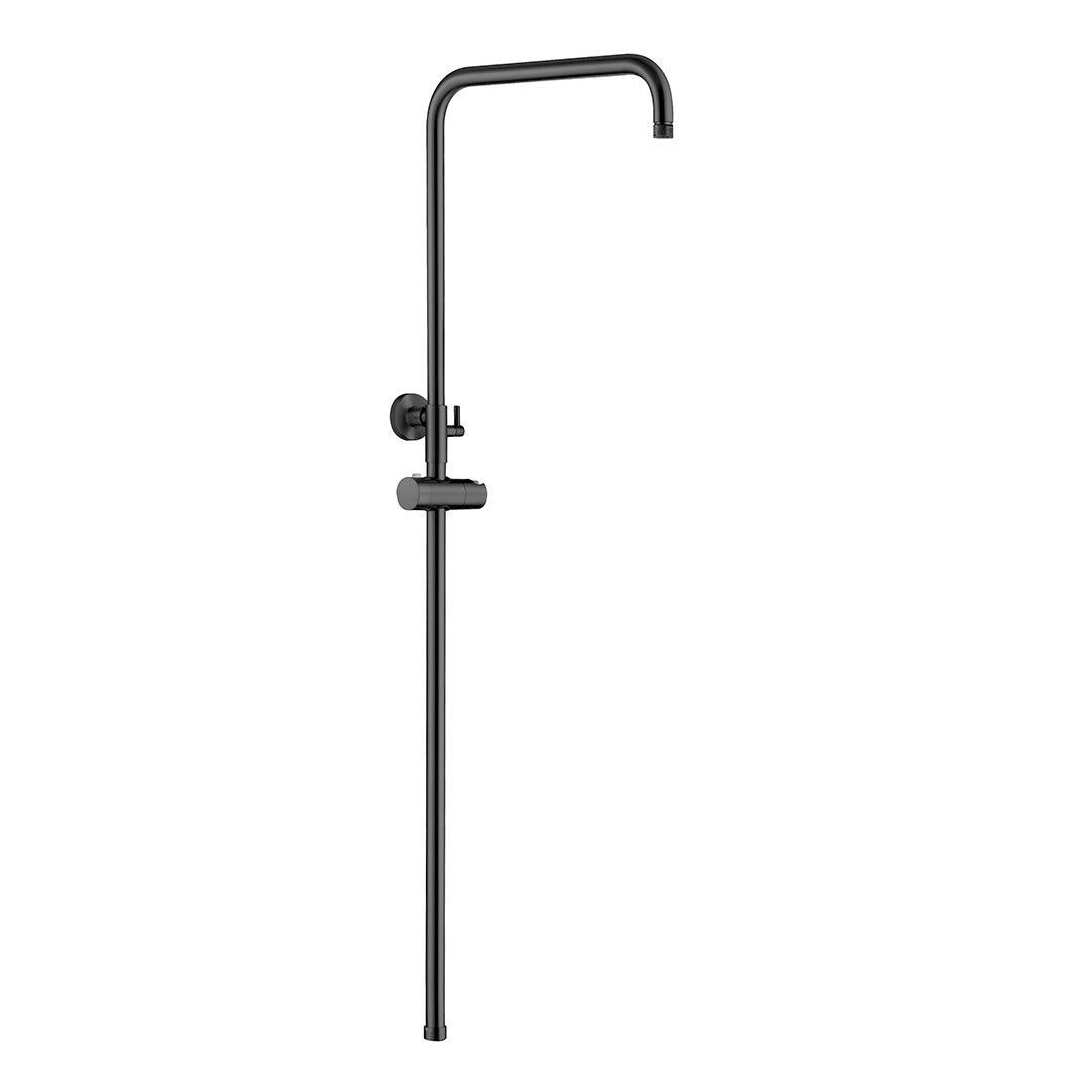 Valaz Barre de douche ronde réglable jusqu'à 120 cm, noir mat - Série Turia - 25 cm - 3