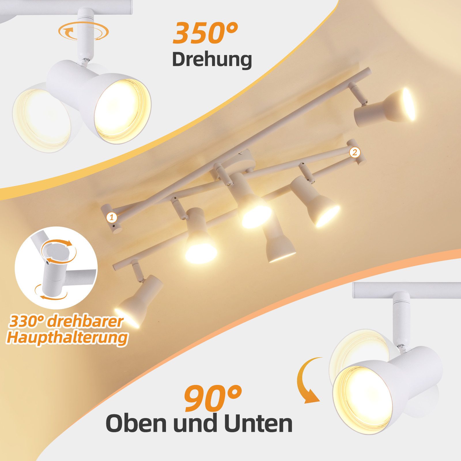 NETTLIFE Reflektorowa sufitowy 6 płomieni Biały GU10 Metalowa lampa sufitowa do sypialni i przedpokoju - 4