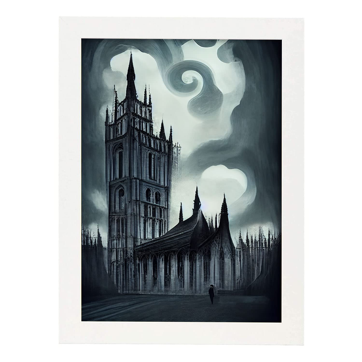 Nacnic lámina abadía de westminster intelectual al estilo de t burton ilustraciones de monumentos ciudades paises a3 marco blanco