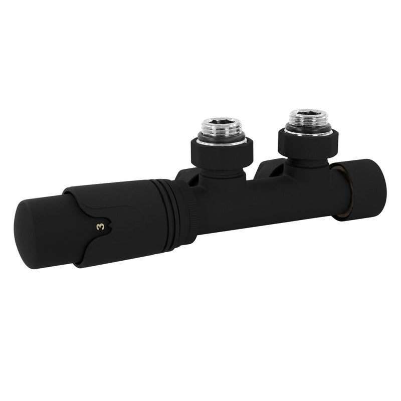 LuxeBath zestaw armatury multiblock czarny narożny z głowicą termostatyczną do grzejników łazienkowych przyłącze centralne komplet przyłączeniowy