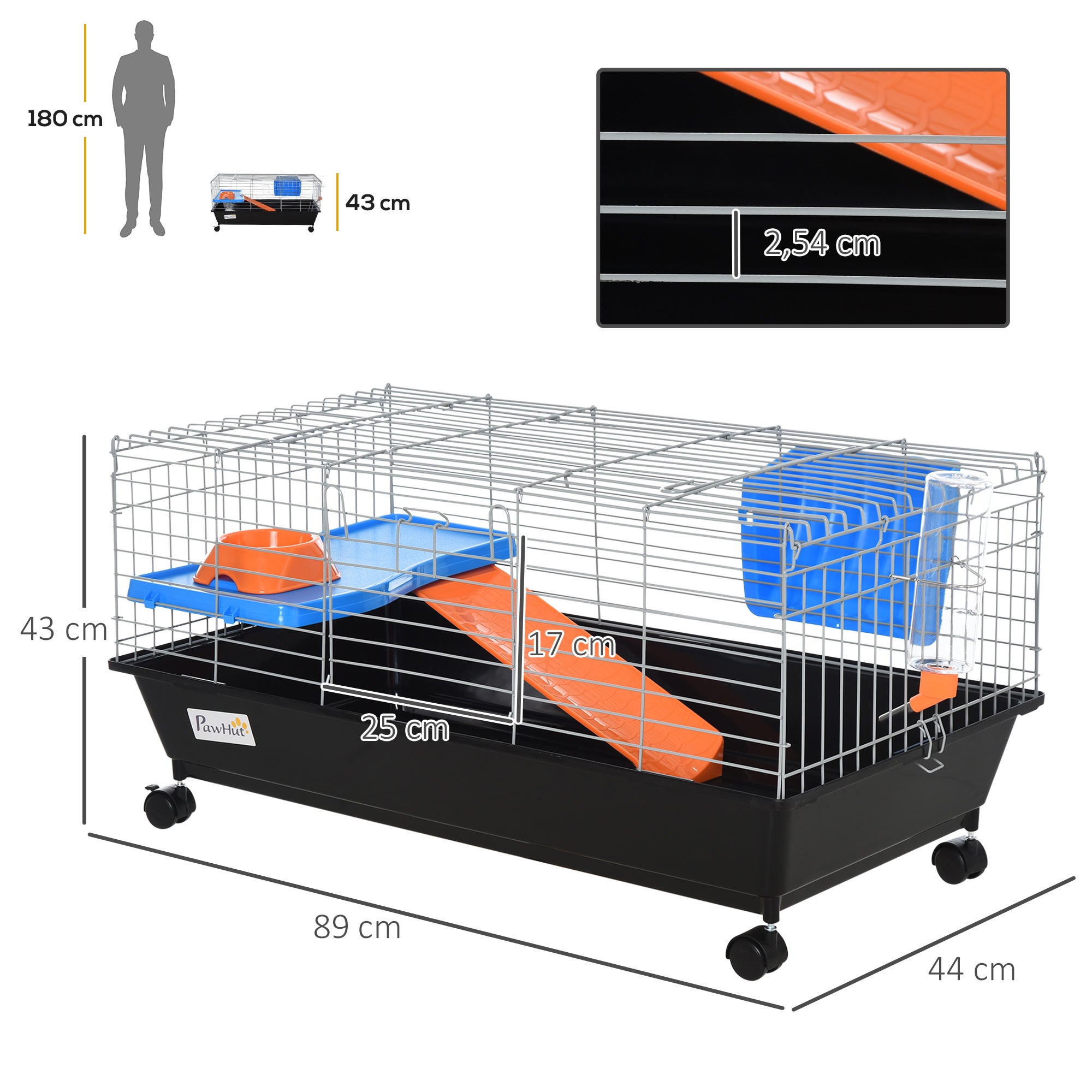 Petite cage à rongeurs avec roues et toit ouvrant 89 x 44 x 43 cm noire ...