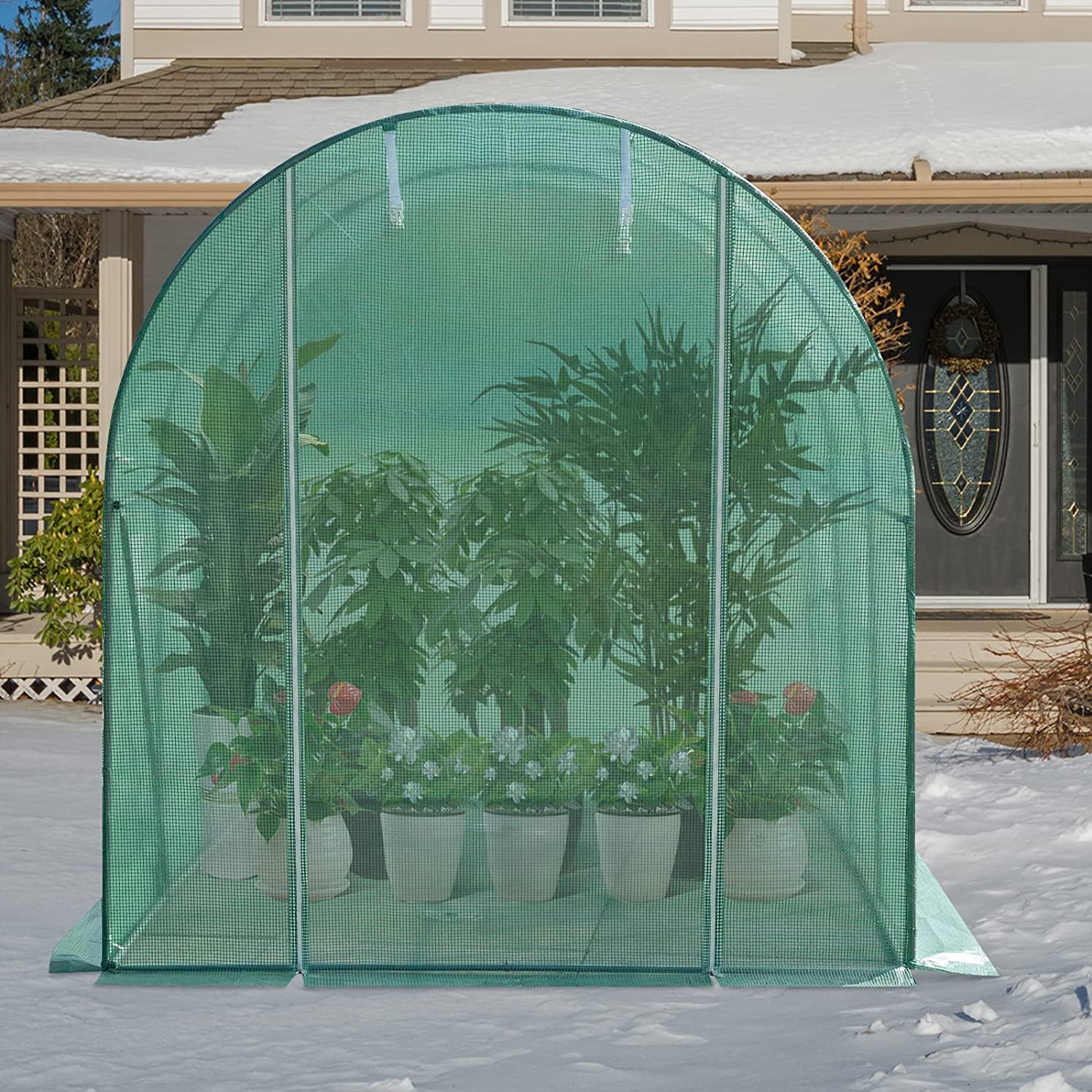 WOLTU Serre de Jardin, Tunnel en Tube d’Acier Galvanisé et PE 140g/㎡, 6 Fenêtres et 1 Porte, 200x300x190cm, Vert GWH00902gn - 3