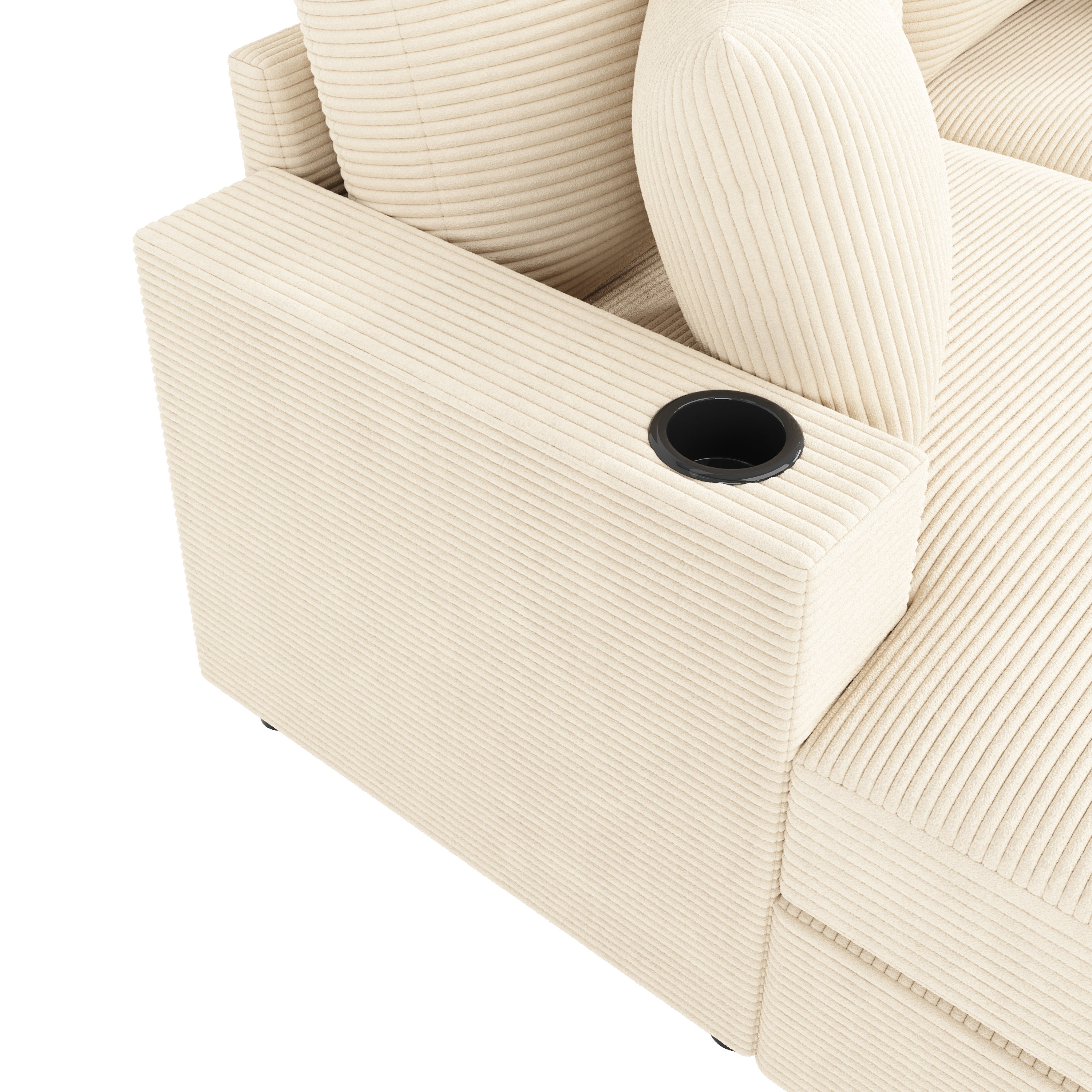 Canapé convertible multifonction 2 places avec port USB et porte-gobelet, banquette lit avec support téléphone pour salon ou bureau, 140cm, Beige - 8