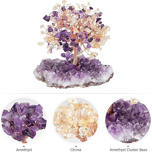 Árvore em Cristal de Reiki sobre Base de Peça Bruta de Ametista Natural, Árvore de prata em Pedra, Ornamento Feng Shui, Decoração da Casa para a - 3