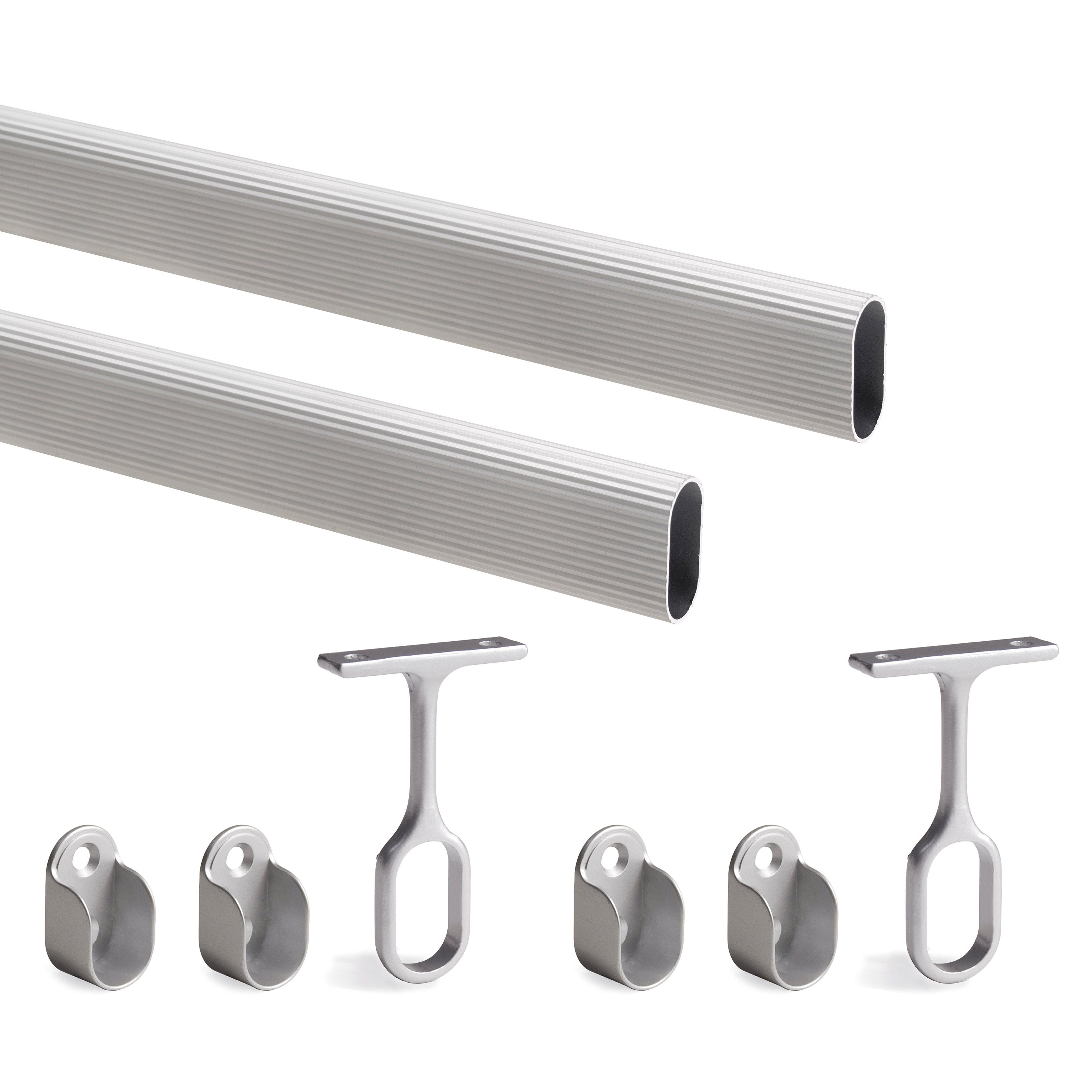Emuca Pakiet 2 drążków do szafek 1,15 m ze wspornikami, Aluminium i Znal, Anodyzowany mat