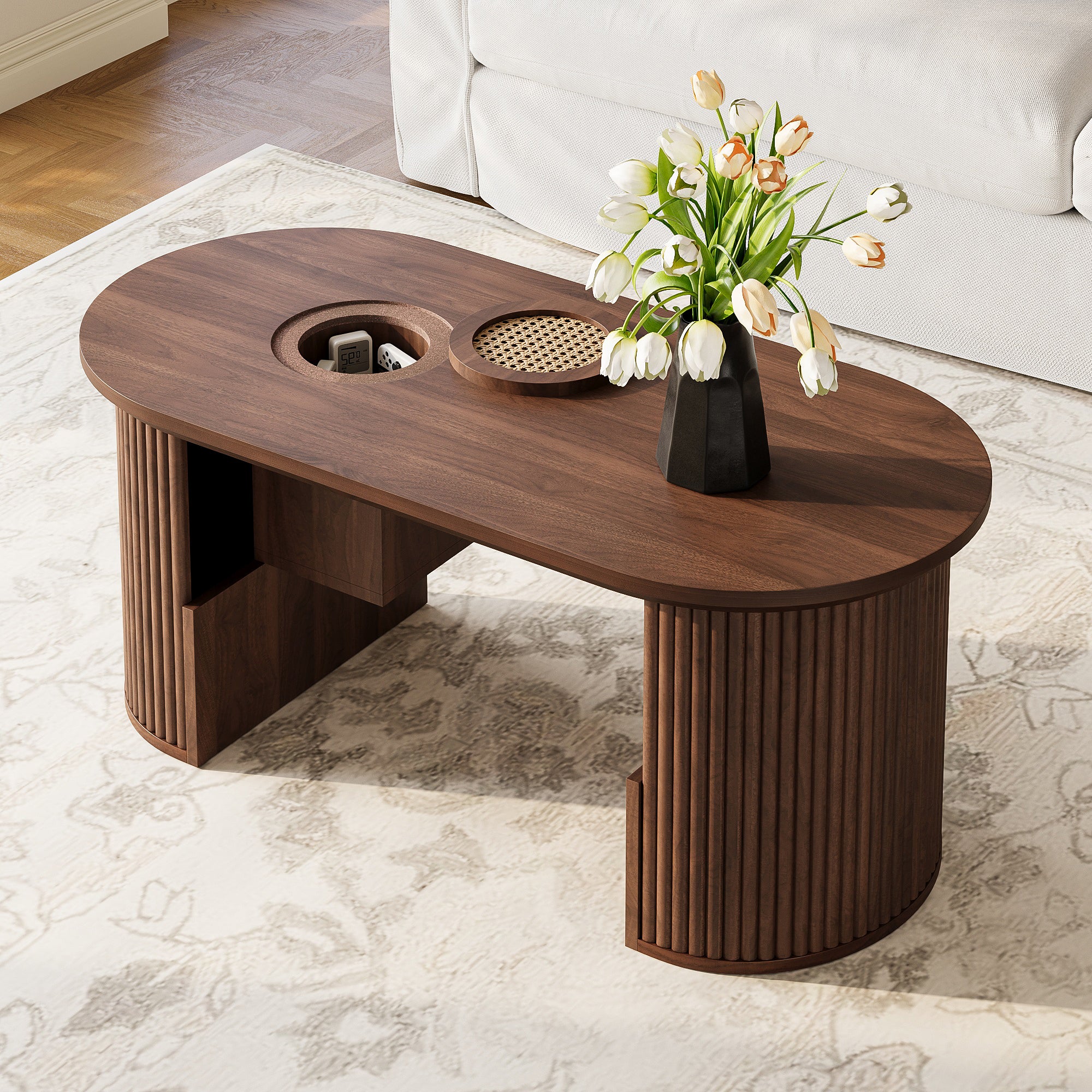 Table basse moderne avec espace de rangement - 100 x 50 x 46.5 cm - MDF - Noyer - 5