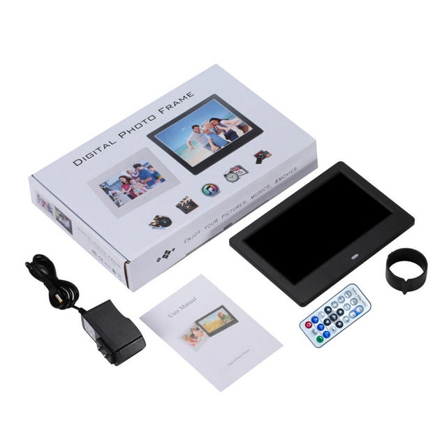 Cadre photo numérique 7 pouces, écran tactile HD 1080p IPS 16:9, lecture photos/vidéos/musique/publicités, compatible cartes mémoire 32 Go, calendrier