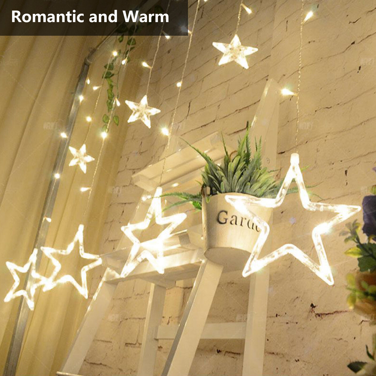 138 LED Guirlandes lumineuses Étoiles Rideau Lumineux Intérieur/Extérieur 8 Modes rideaux elumières décoratives de jardin plein air Noël Fête - 8