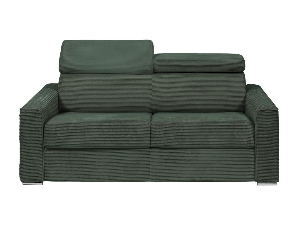 Sofá cama de 3 plazas de apertura rápida de pana verde - colchón de láminas anchas de 140 cm - grosor del colchón: 18 cm - vizir
