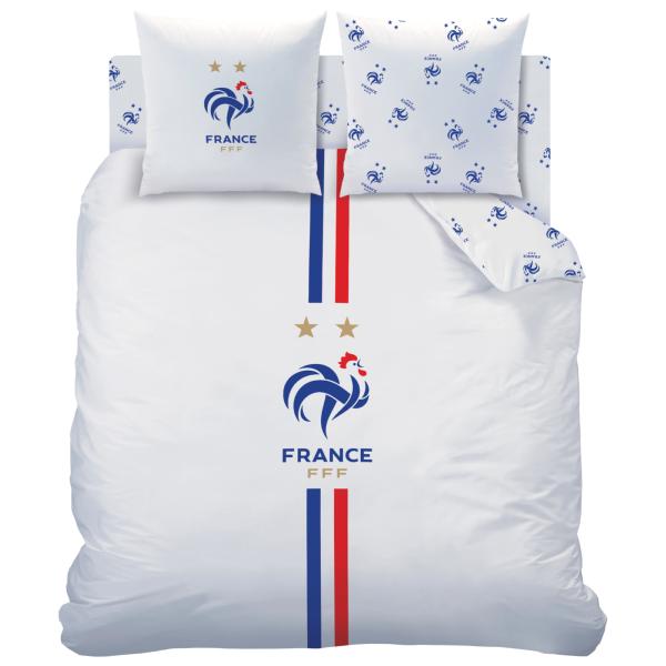 Housse de couette FFF Classic Chic, équipe de France, Blanc, 220x240cm, 2 personnes, 100% Coton