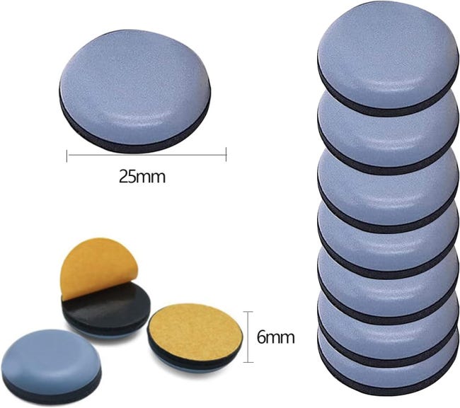 8 Piedini In Teflon Per Mobili Ø25mm - Scivoli Autoadesivi Per Tutti I Pavimenti - Foto 8