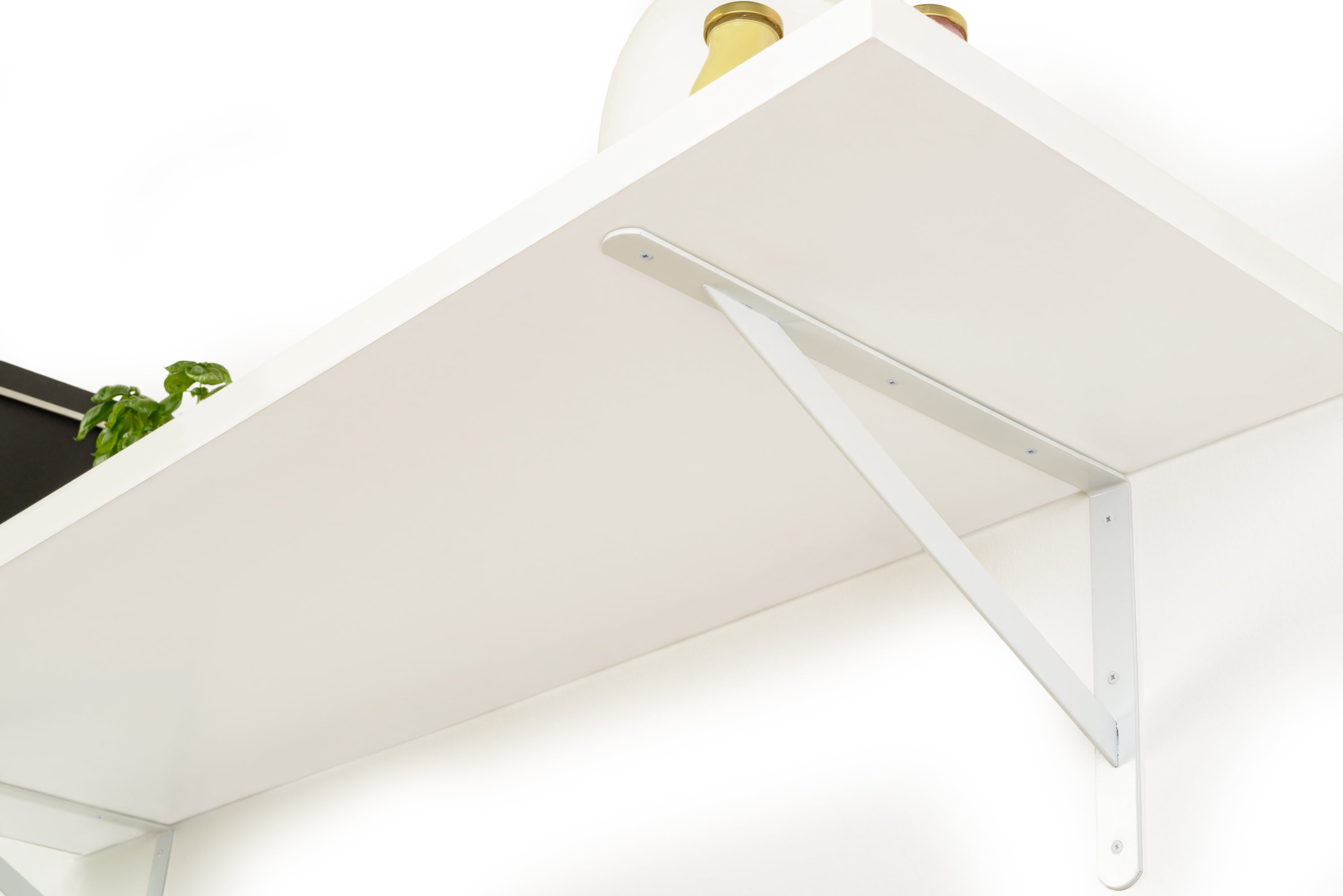 Suporte de Prateleira parede | Estilo decorativo | Fabricado em aço | Acabamento branco | Medidas 30*250*397mm | Sistema de fixação | 1 unidade - 6