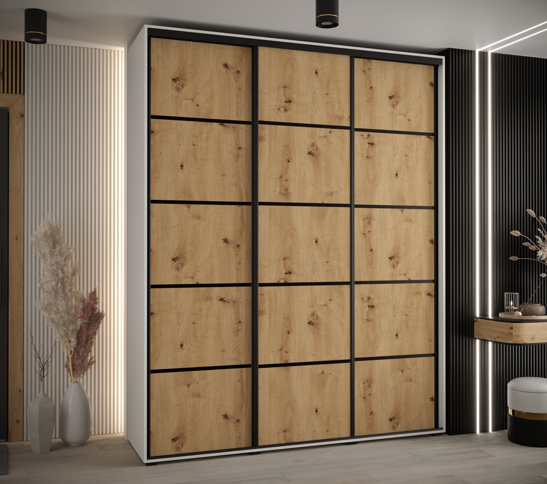 Szafa przesuwna wysoka Davos 4 190 x 60 x 235,2 cm biały + artisan + u. czarny - Abiks Meble - 2