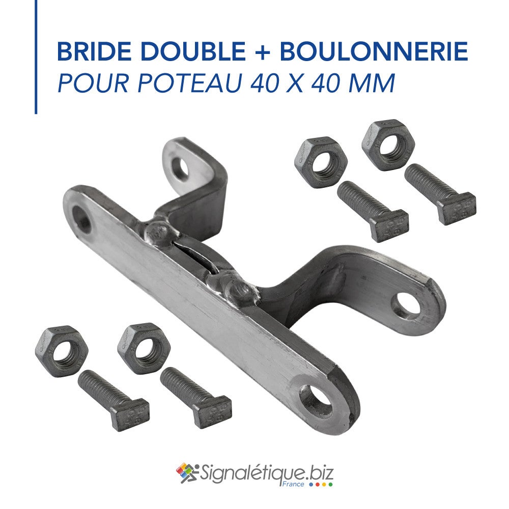 Bride double fixation pour poteau carré 40 x 40 mm (4 x 4 cm), avec boulonnerie, à l'unité - 2