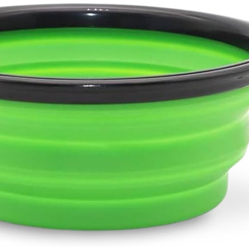 1 zielona składana miska podróżna dla psa o średnicy 16 cm na wodę i karmę, przenośna silikonowa miska z karabińczykiem