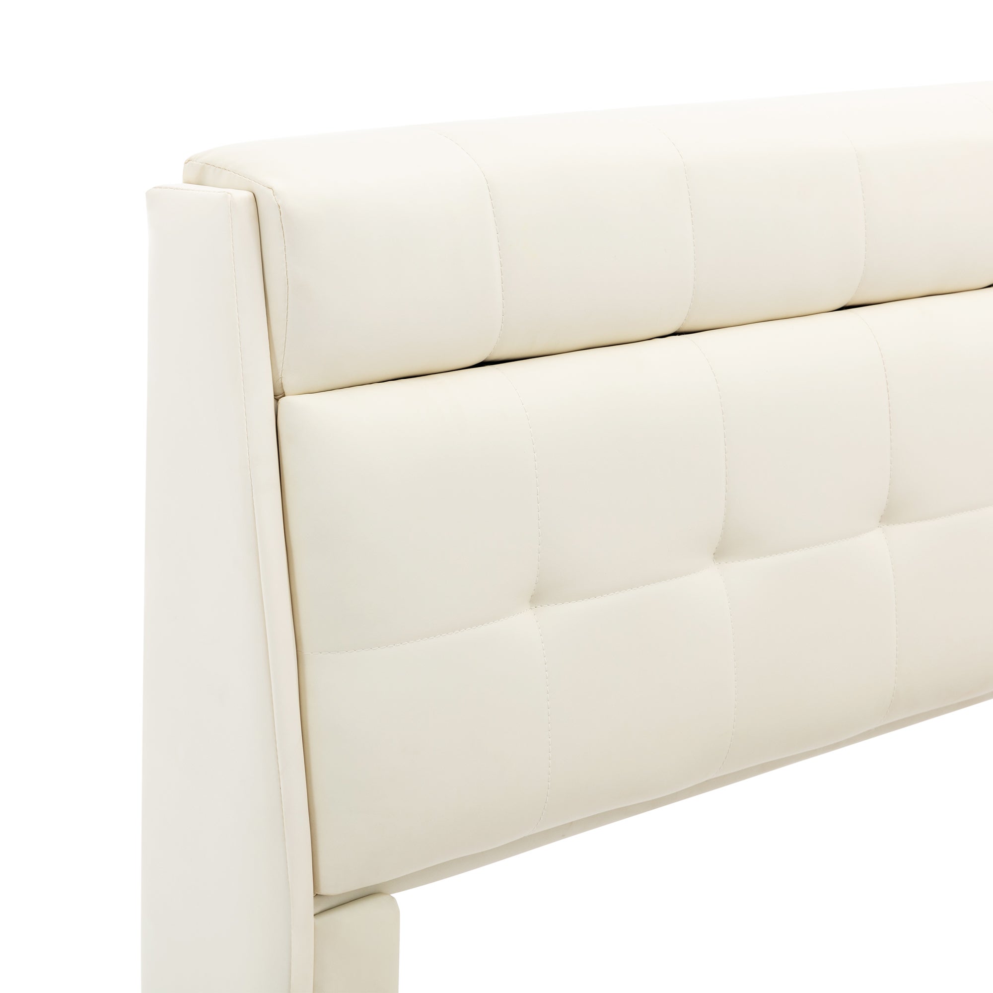 Cama con almacenaje de piel sintética de 140x200 cm - con cabecero con almacenaje - Blanco - 6