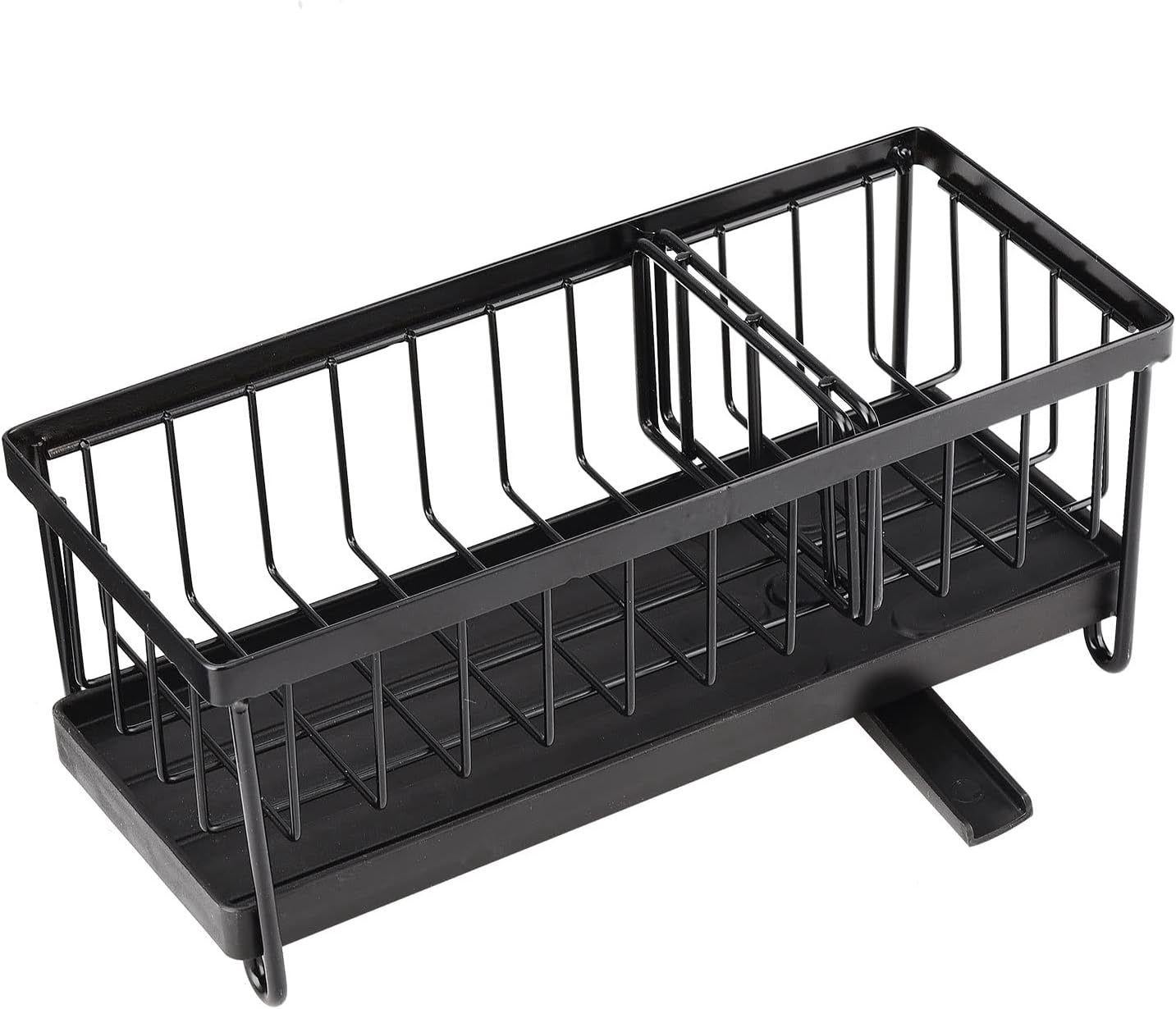Support d'évier de cuisine, organisateur d'évier avec séparateur pivotant, distributeur de savon, porte-brosse noir - 8