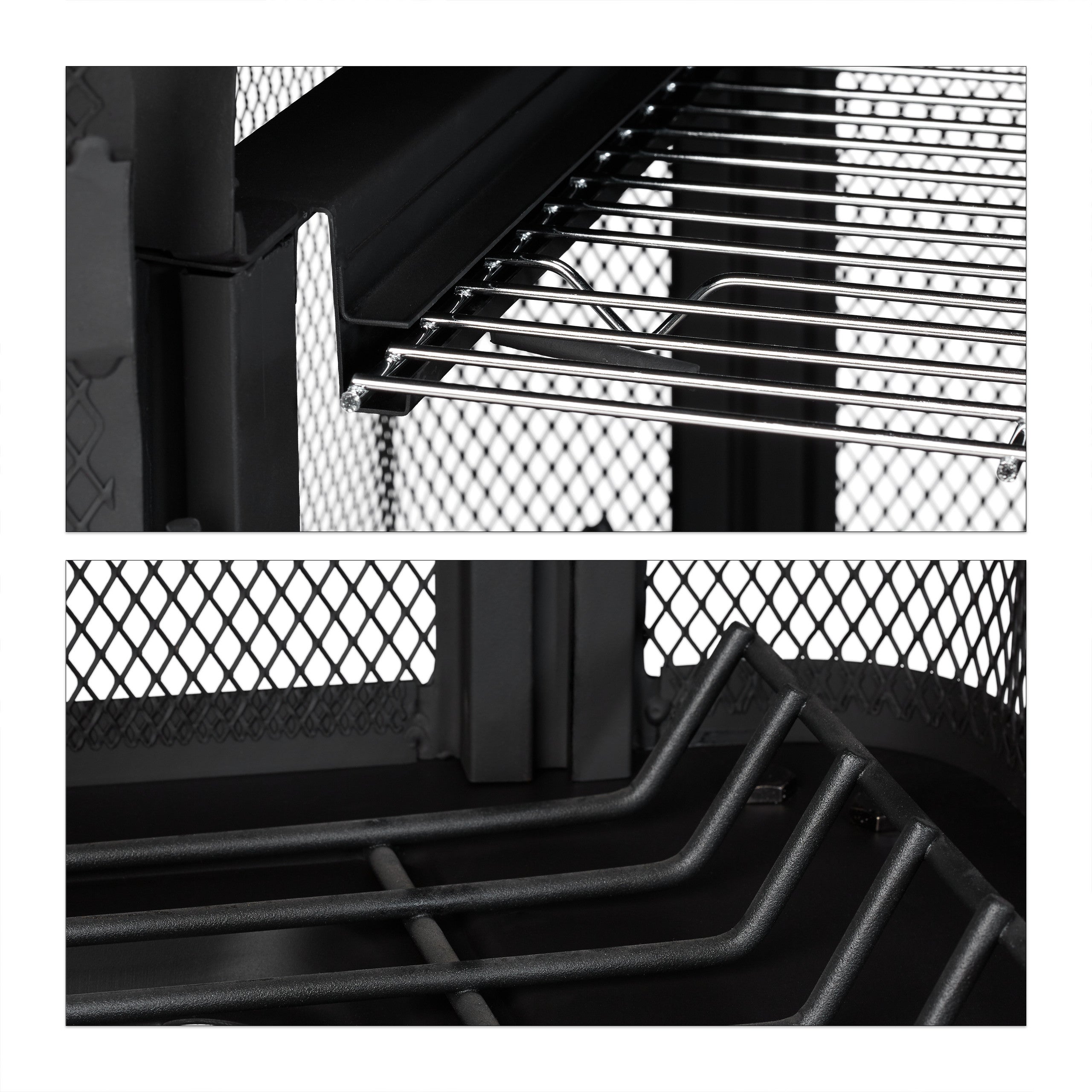 cheminée de terrasse avec grill, Protection contre étincelle, tisonnier, massif, acier, 110x63x51 cm, noir, Relaxdays - 9