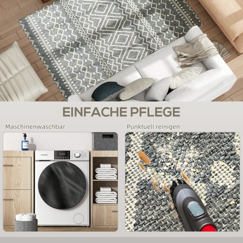Tapis de cuisine en toile unie, lavable et antidérapant, idéal pour les terrasses, balcons, salons et cuisines. 170 x 120 cm, gris. - 6