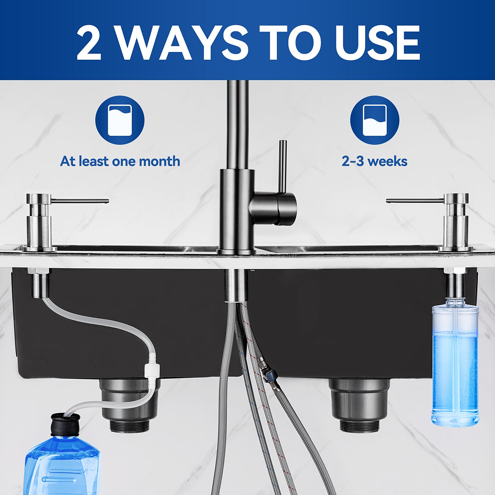 Cecipa max Distributeur de Savon de Cuisine Brossée Distributeur de Savon avec Récipient de 300ML + Tuyau d'extension en Silicone de 1,25M,EU Modèle - 4