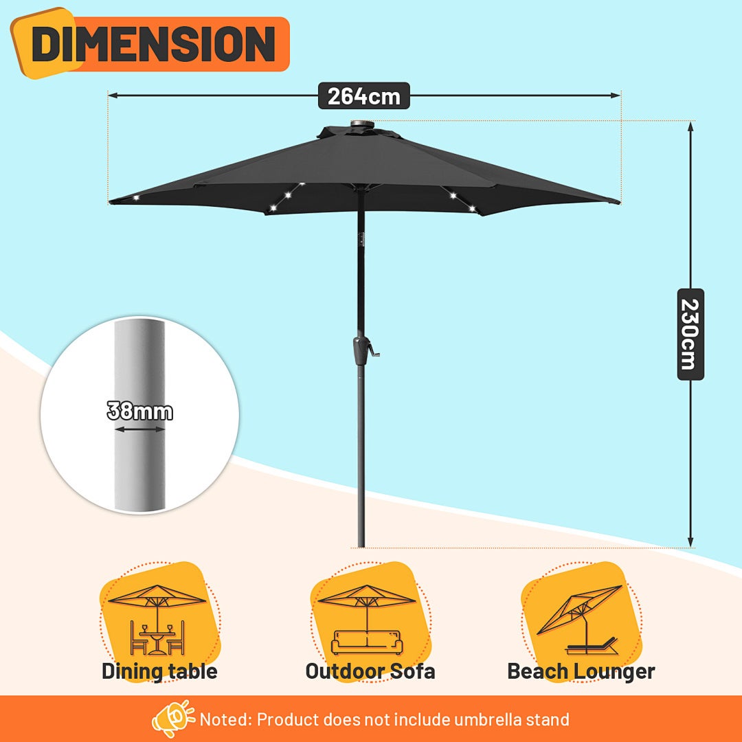 Daromigo Parasol - Diamètre : 270/350 cm - Avec manivelle - Parasol de jardin déporté - Protection solaire UV 50 - Parasol à manivelle imperméable pour jardin, balcon, sans support, Beige avec LED
