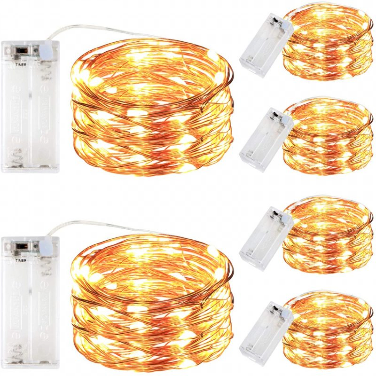 Zestaw 6 sznurów lampek z 30 diodami LED o długości 3 metrów, zasilanych bateriami, lampki w kształcie świetlików, odpowiednie do dekoracji