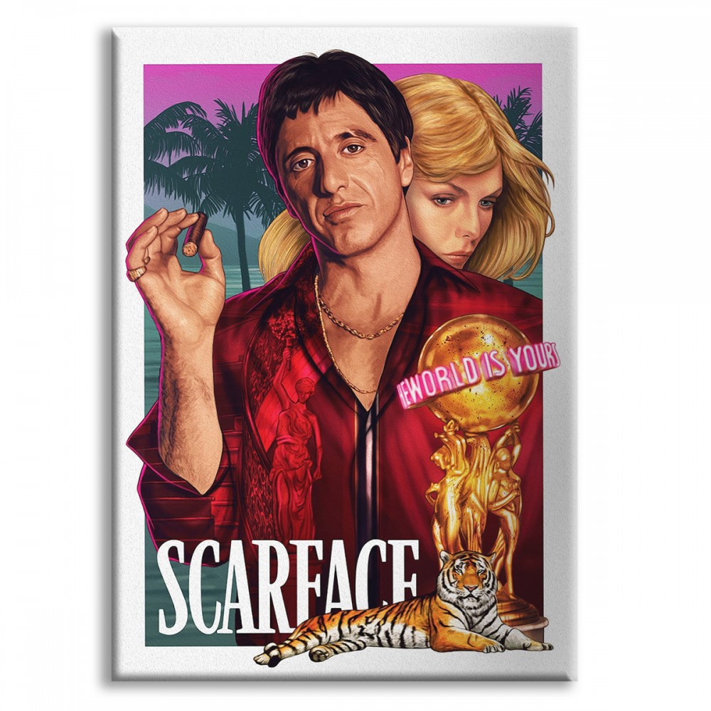 SCARFACE - Tableau Imprimé Sur Toile Et Monté Sur Châssis Bois