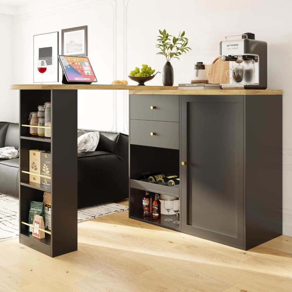 Meuble bar rotatif 360° avec rangement modulable – 2 tiroirs, armoire à ...