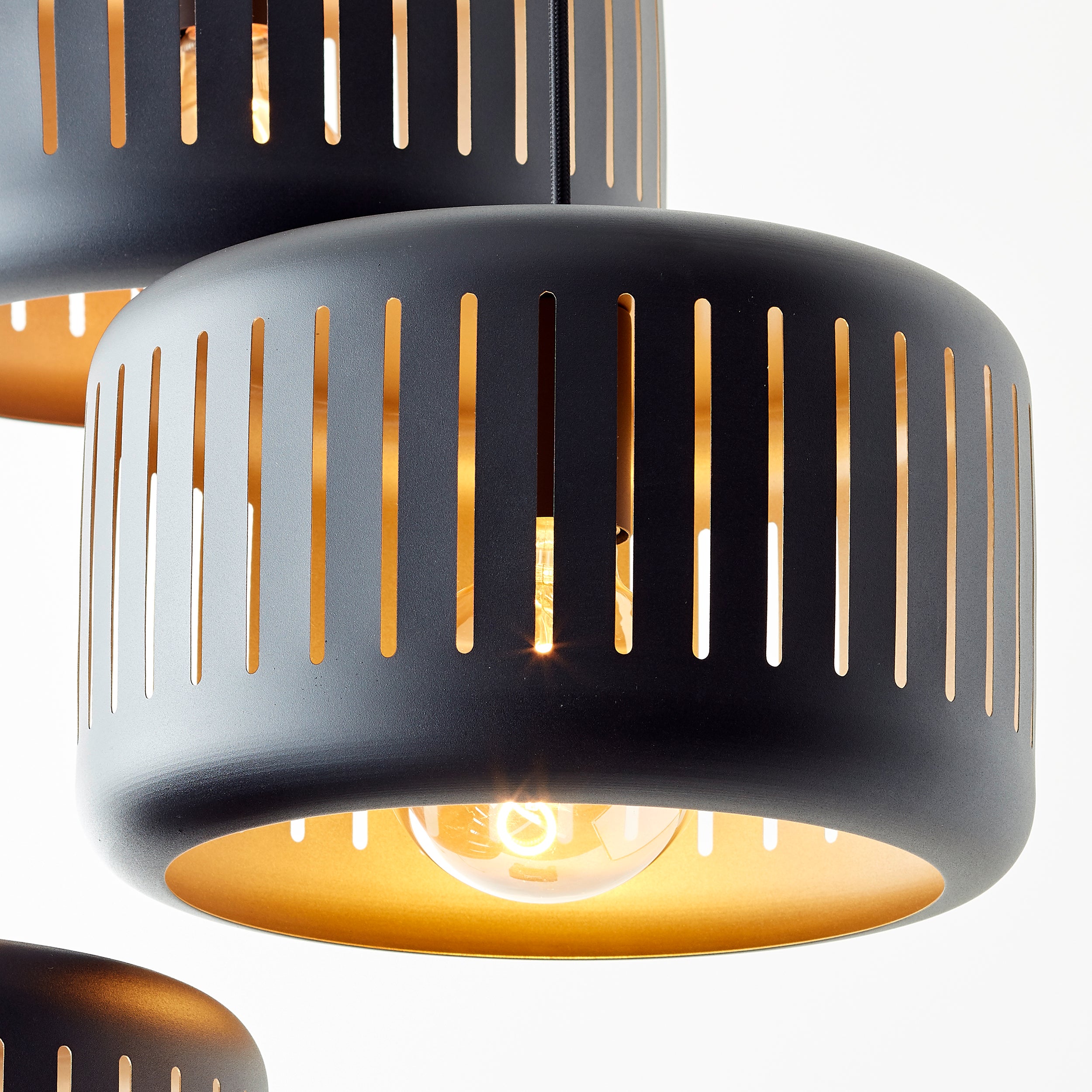 Brilliant lampa wisząca 3-punktowa Tyas czarny/złoty metal/czarny bambus 3x A60, E27, 60 W - 3