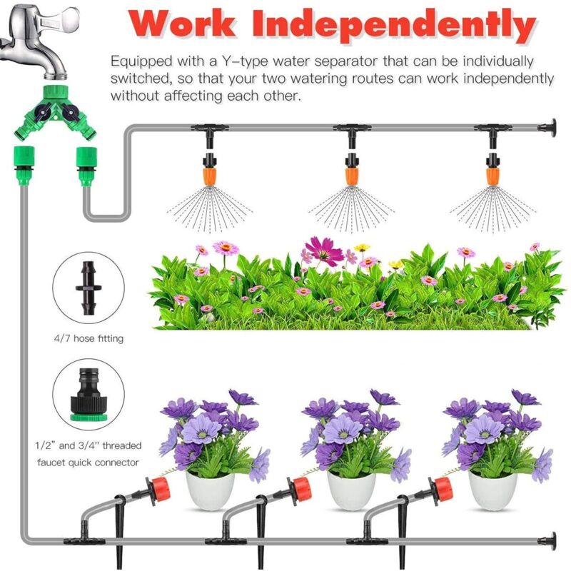 Kit d'irrigation goutte-à-goutte automatique 149 pièces, 30 m/100 pi, système d'arrosage automatique pour serre et jardin - 2