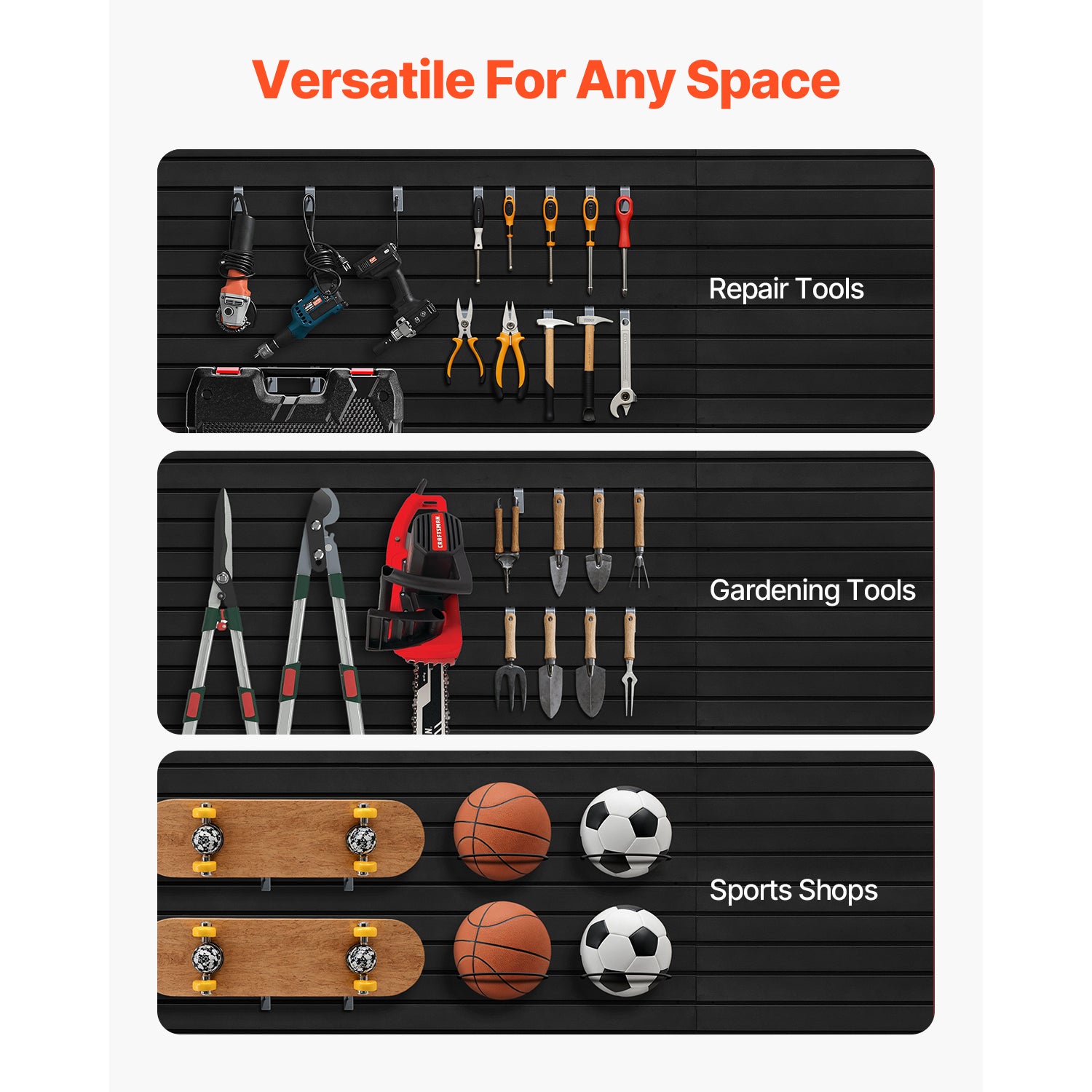Panneau mural a lattes SucceBuy pour garage, 1225 x 2450 mm, panneau en PVC avec design modulaire, pour outils, organisation, stockage, atelier, noir - 5