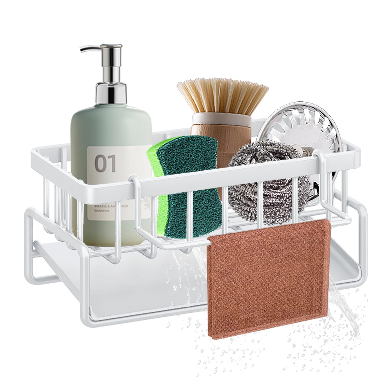 Przechowywanie i organizer kuchenny, organizer do zlewu z automatyczną tacką ociekową, ociekacz do zlewu, biały