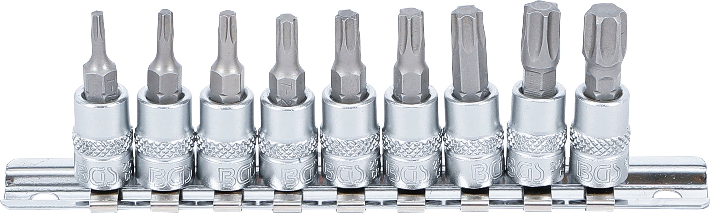 BGS Zestaw bitów, napęd kwadratowy wewnętrzny 6,3 mm (1/4") profil T (do Torx) T10 - T50 9 szt. - 2164
