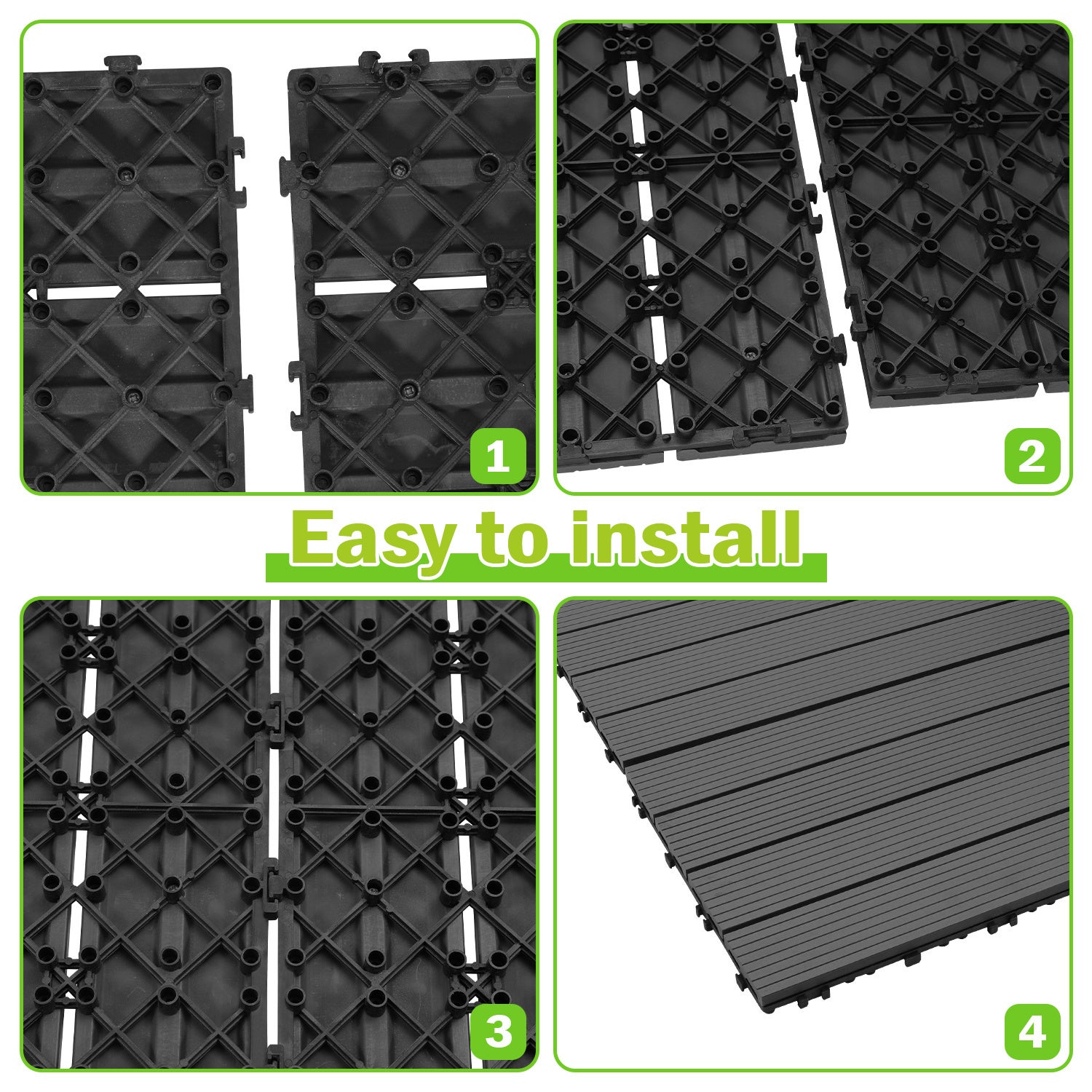 12 pièces WPC Dalles de terrasse 4 lattes 2 m², 30 x 60 cm, Dalles clipsables Composite bois Anthracite - 5