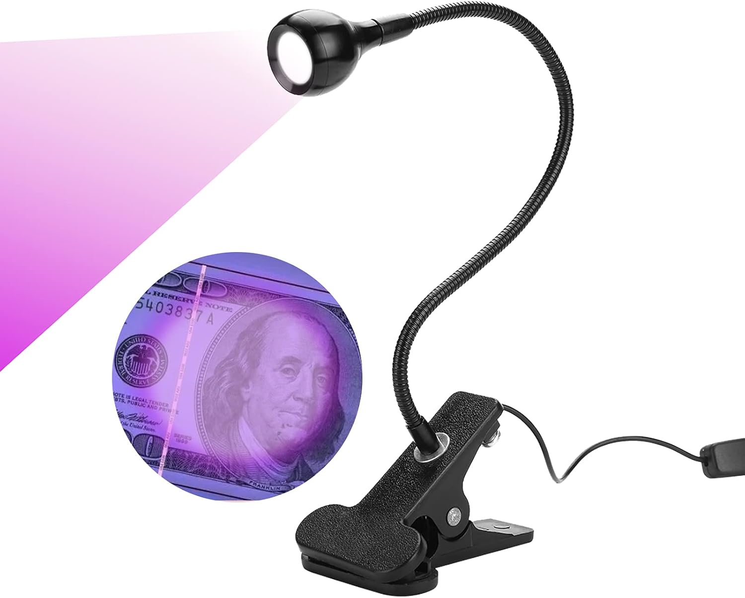 Czarna lampa UV LED z giętką szyjką - 395nm, idealna do utwardzania paznokci, naprawy telefonów komórkowych